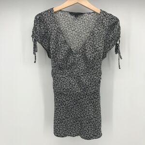 Express Design Studio Womens Medium Black White Ditzy Floral Silk V Neck Tie